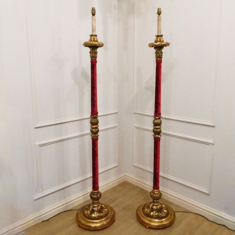 Pair of Italian Baroque Style Giltwood Floor Lamps - Image 2